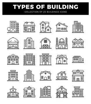 Vector flat icon building types Stock Illustration