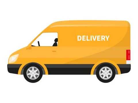 Vector flat icon cartoon yellow delivery truck Stock Illustration