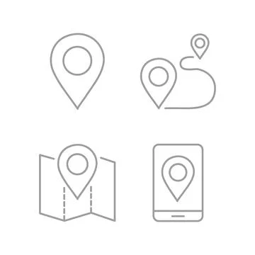 Vector flat icon. Four navigation and address icons. Gray icon on isolated .. Stock Illustration