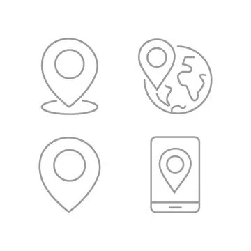 Vector flat icon. Four navigation and address icons. Gray icon on isolated .. Stock Illustration