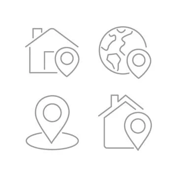 Vector flat icon. Four navigation and address icons. Gray icon on isolated .. Stock Illustration