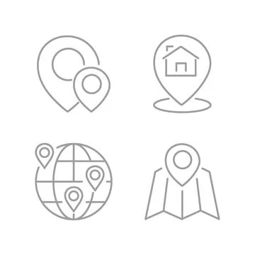 Vector flat icon. Four navigation and address icons. Gray icon on isolated .. Stock Illustration