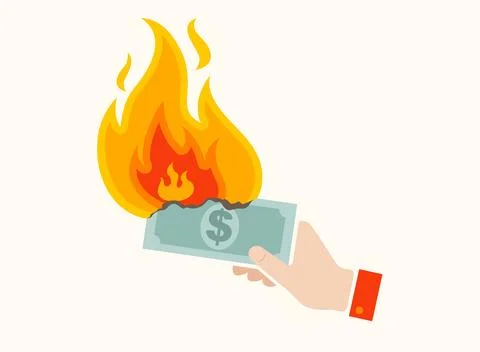 Vector flat icon of hand with cash in fire. Vector illustration of hand wit.. Stock Illustration