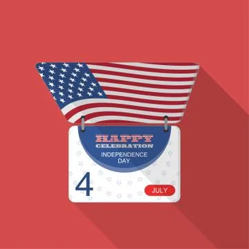 Vector flat icon of Independence Day calendar with label, date, american flag Stock Illustration
