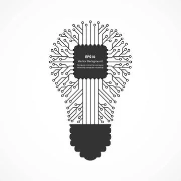 Vector flat icon of a light bulb with a computer chip inside. Illustrazione stock