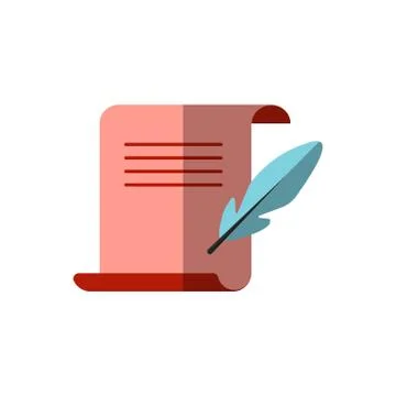 Vector flat icon of medieval letter for Diploma with a goose feather nearby for Stock Illustration