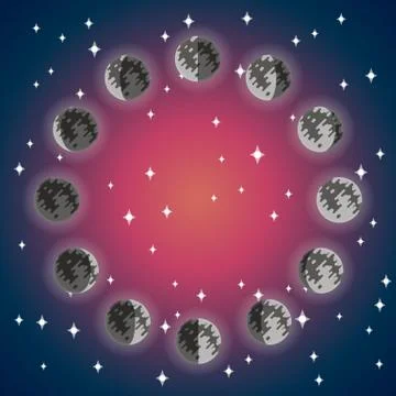 Vector flat icon phases of the Moon Ilustração Stock