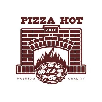 Vector flat icon, pictogram of pizza in fireplace Stock Illustration