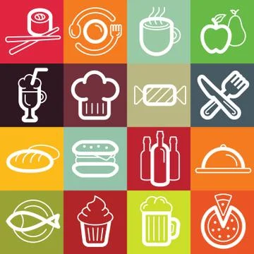 Vector flat icon set - food and cafe Stock Illustration