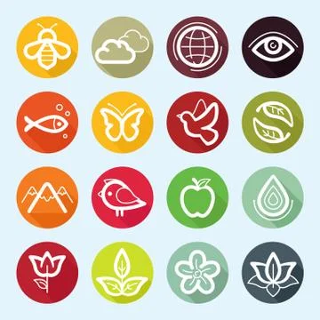Vector flat icon set - nature, flora and fauna Stock Illustration