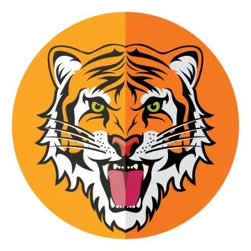 Vector flat icon of stylized face of angry tiger Stock Illustration