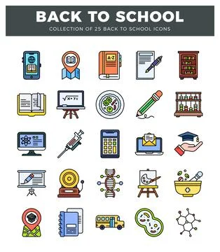 Vector flat icons for back to school collection. clean white background. Stock Illustration