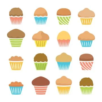 Vector flat icons of chocolate and fruit muffins, homemade cakes Illustrazione stock