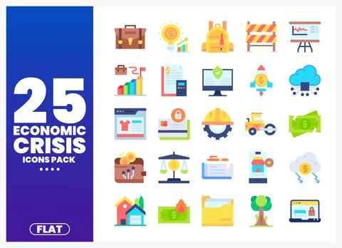 Vector flat icons for economic crisis and financial problems. presented on .. Иллюстрация