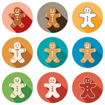 Vector flat icons of gingerbread men Stock Illustration
