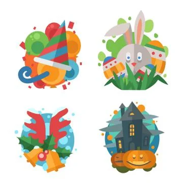 Vector flat icons in retro style イラスト素材