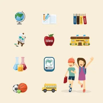 Vector flat icons set of education design concept. Stock Illustration