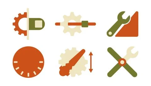 Vector of Flat icons set of gear tools and maintenance symbols Stock Illustration