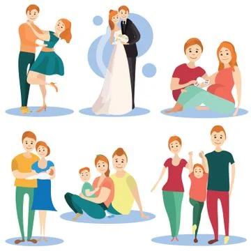 Vector flat icons set of happy loving couples Stock Illustration