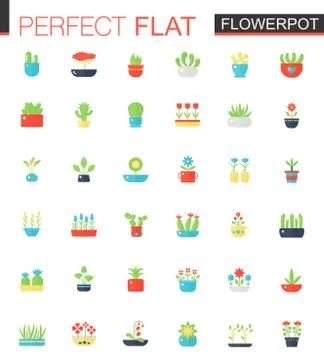Vector Flat icons set of house plants and flowers in pots. Stock Illustration