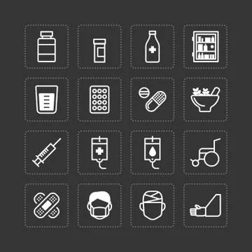 Vector flat icons set of medical &amp; health care outline concept. Stock Illustration