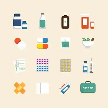 Vector flat icons set of medical &amp; health care design concept. Stock Illustration