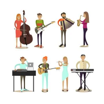 Vector flat icons set of musician characters 스톡 일러스트