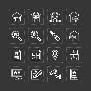 Vector flat icons set of real estate property outline concept. Stock Illustration