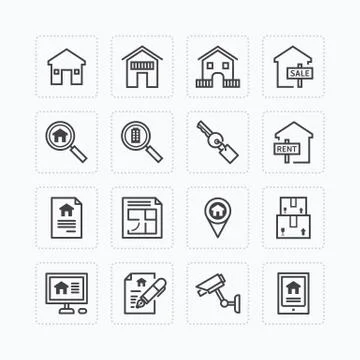 Vector flat icons set of real estate property outline concept. Stock Illustration