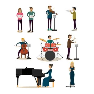 Vector flat icons set of symphony orchestra people 스톡 일러스트