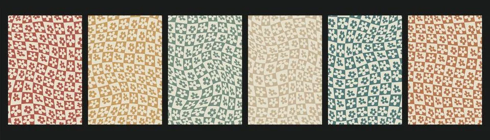 Vector flat illustration. Abstract floral patterns in squares on a black Illustrazione stock