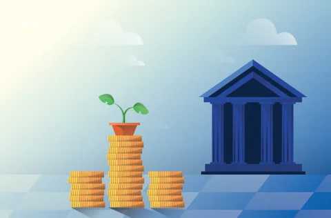 Vector flat illustration, bank building on a white background, bank financing Ilustración de archivo
