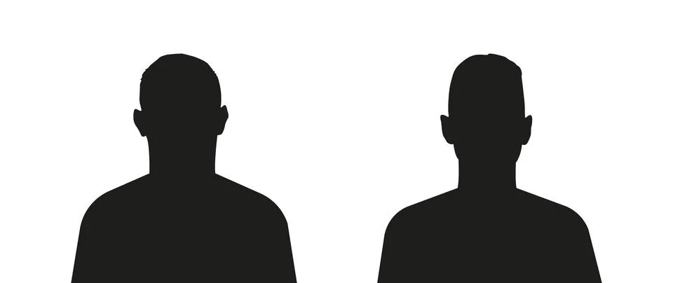 Vector flat illustration. Black silhouette of two boys. Avatar, user profile Stock Illustration