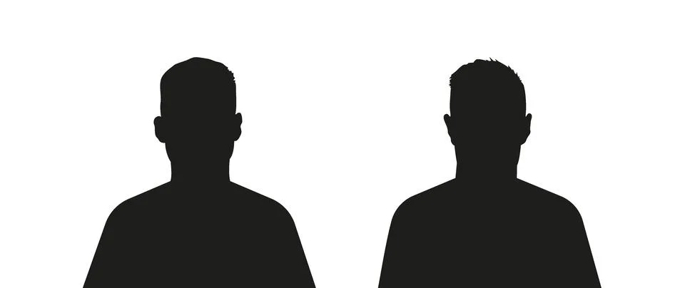 Vector flat illustration. Black silhouette of two boys. Avatar, user profile Stock Illustration