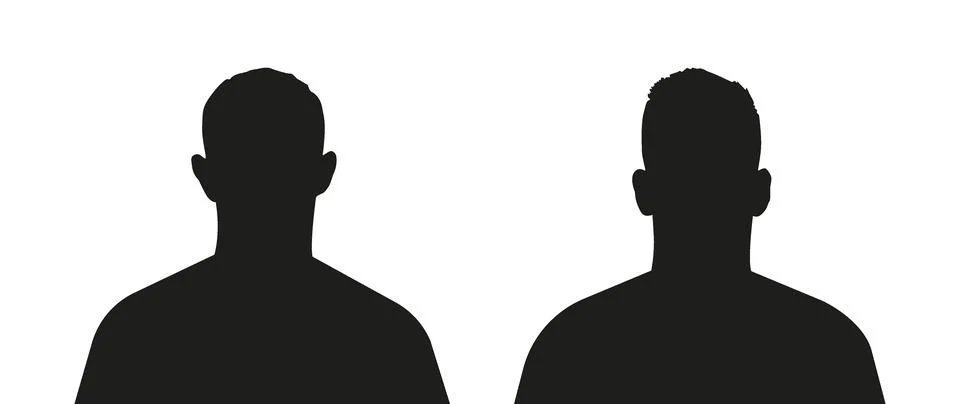 Vector flat illustration. Black silhouette of two boys. Avatar, user profile Stock Illustration