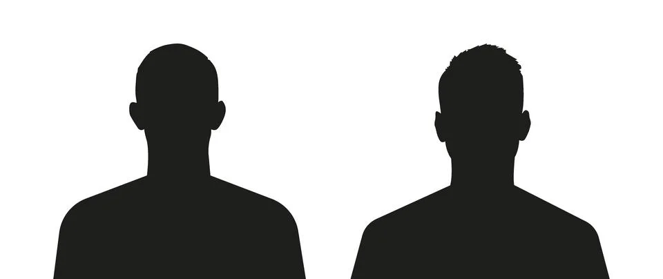 Vector flat illustration. Black silhouette of two boys. Avatar, user profile Stock Illustration