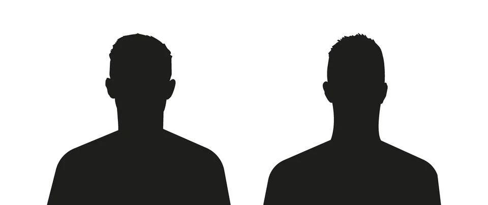 Vector flat illustration. Black silhouette of two boys. Avatar, user profile Stock Illustration