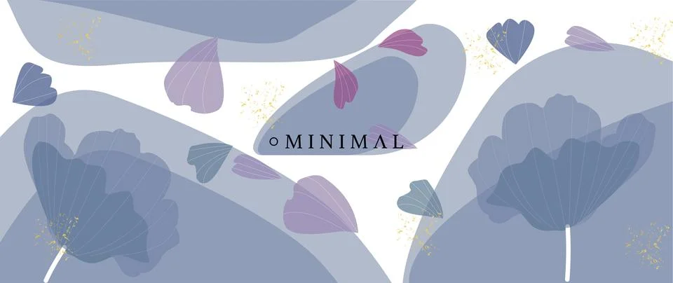 Vector flat illustration. Blue flowers and petals. With a golden sheen. Ill.. Stock Illustration