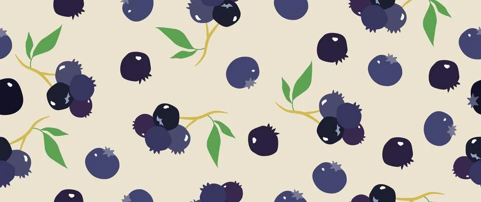 Vector flat illustration. Blueberry with leaves on a light background. Seamless Stock Illustration