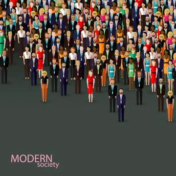 Vector flat illustration of business or politics community. crowd of well- Stock Illustration