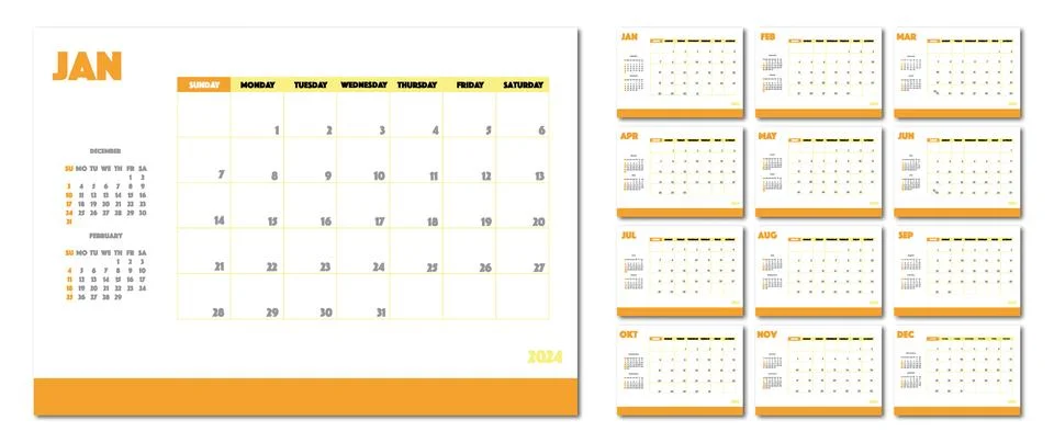 Vector flat illustration. Calendar for 2024 on a light background. Ideal for Stock Illustration