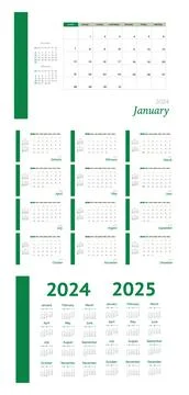 Vector flat illustration. Calendar for 2024 on a light background. Ideal for Stock Illustration