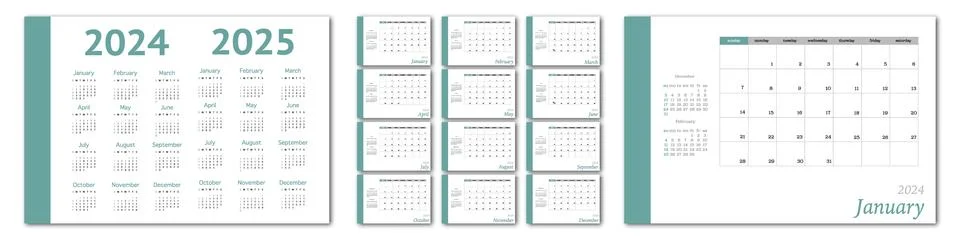 Vector flat illustration. Calendar for 2024 on a light background. Ideal for Stock Illustration