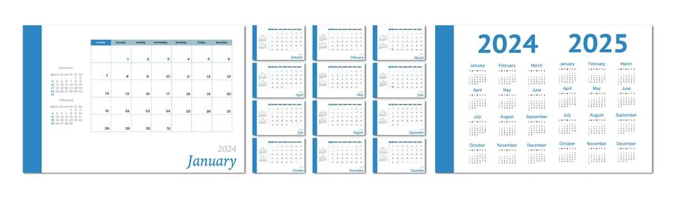 Vector flat illustration. Calendar for 2024 on a light background. Ideal for Stock Illustration