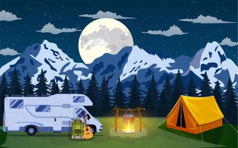 Vector flat illustration camping. Stock Illustration