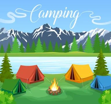 Vector flat illustration camping. Ilustração Stock