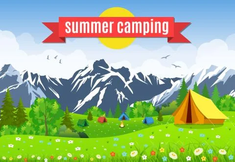 Vector flat illustration camping. Stock-Illustration