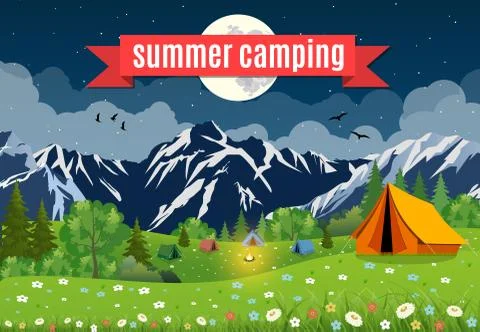 Vector flat illustration camping. Stock Illustration