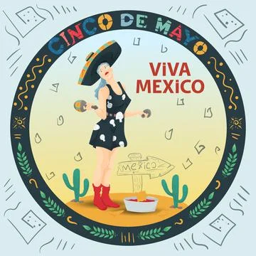 Vector flat illustration cartoon for design on the theme of the Mexican holid Stock Illustration