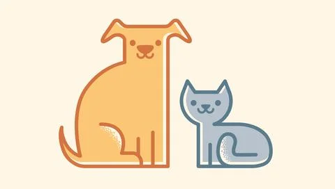 Vector flat illustration of cat and dog. Vintage emblem with pets. Cat and do Stock Illustration